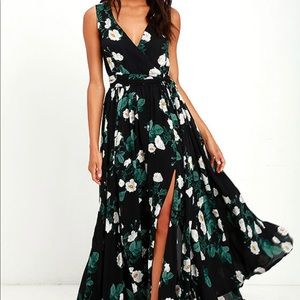 COPY - Magnolia Blooms Black Floral Print Maxi Dr…